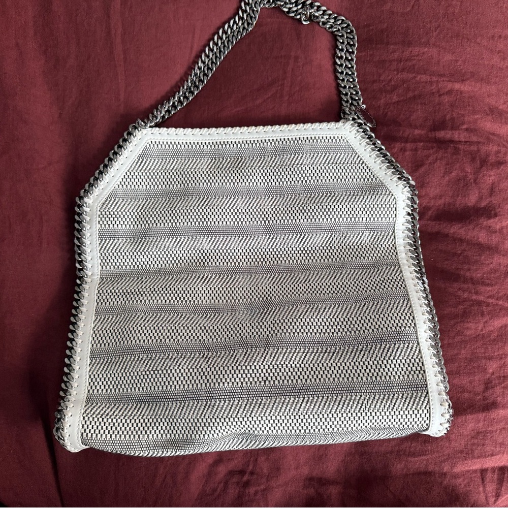 Stella McCartney Woven White and Gray Tote with Metal Strap